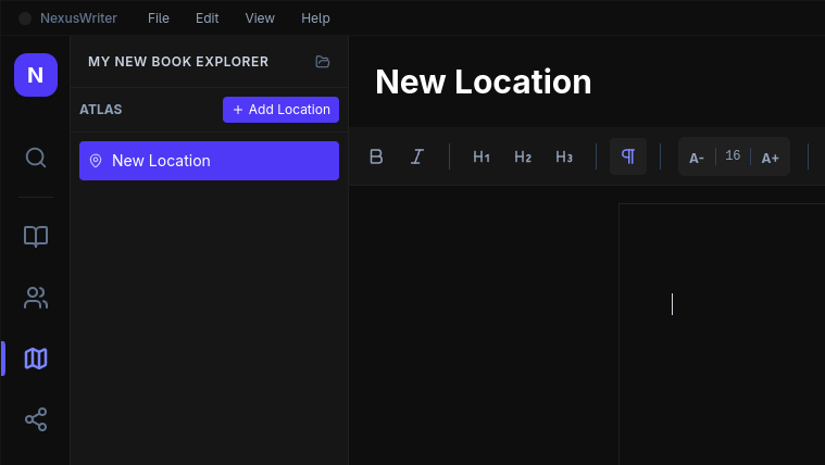 Atlas world building with location mapping
